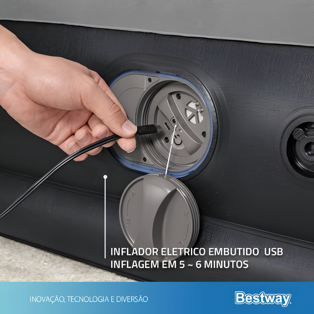 Colchão Inflável Casal Queen Tritech USB c/ Bomba Embutida USB Bestway 