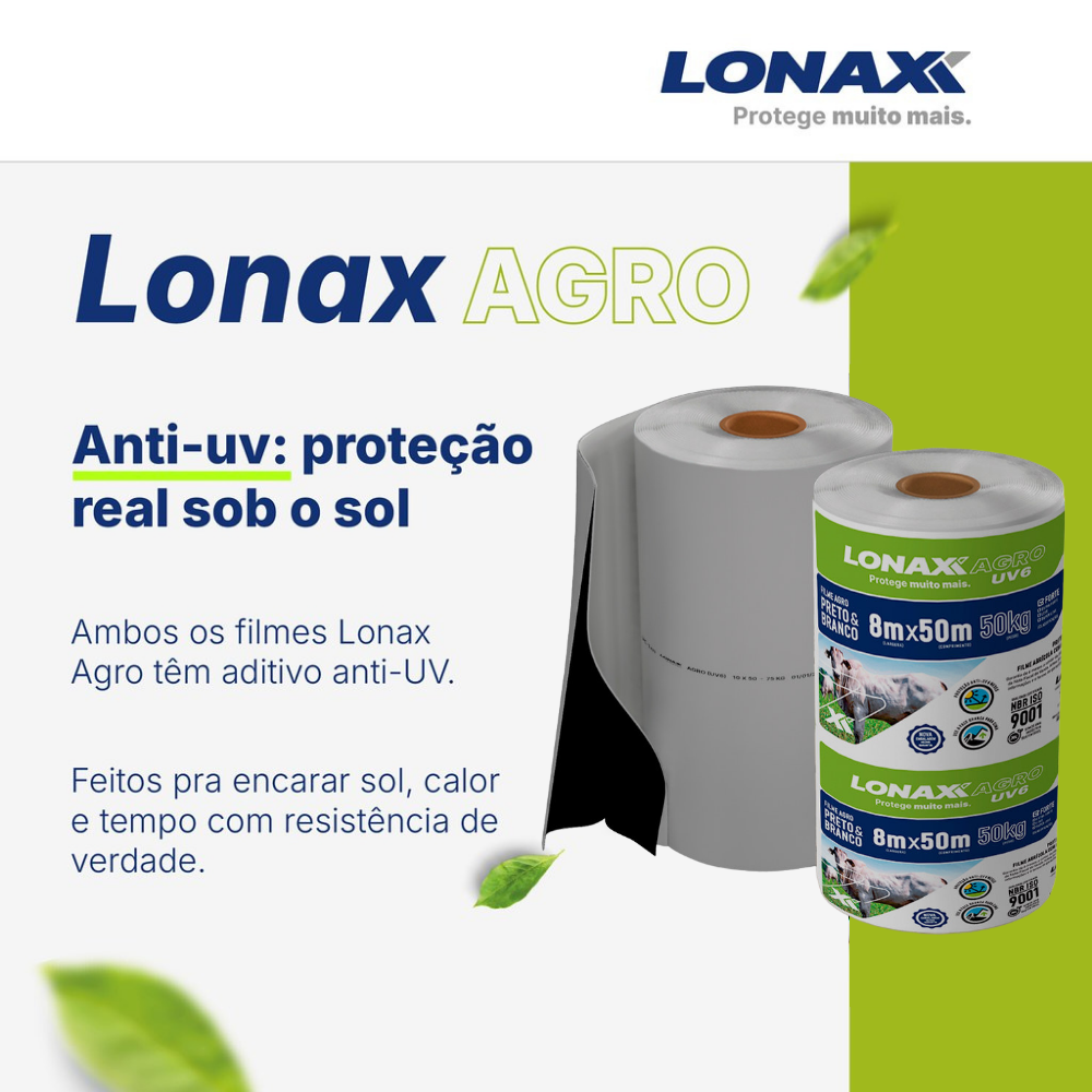 Lona Dupla Face para Silagem 8x50m Extra Forte Preta e Branca Lonax Agro 150 Micras Ant UV 48kg