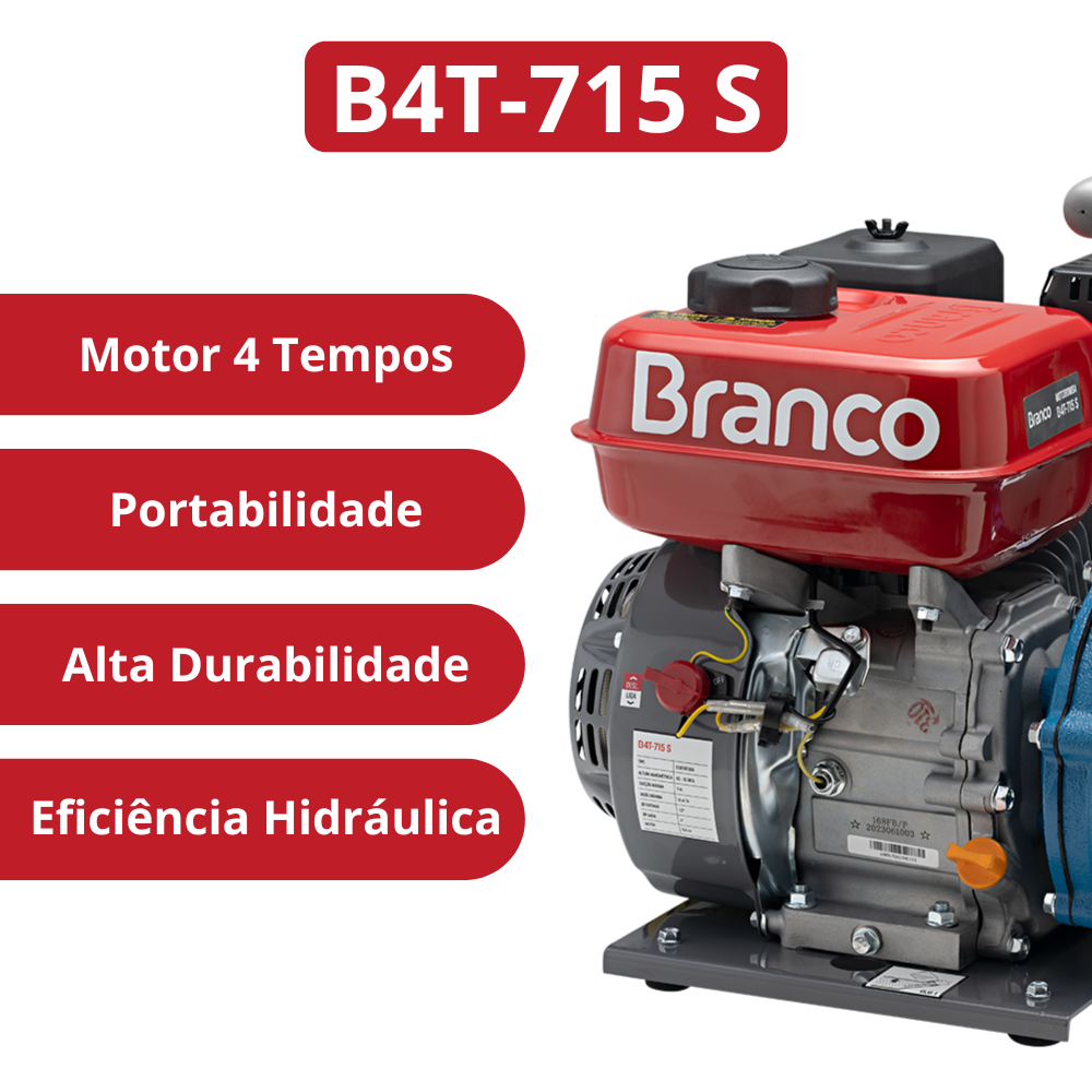 Motobomba Centrífuga a Gasolina 6.5CV 1,5x1pol 4T Partida Manual B4T-715S Branco