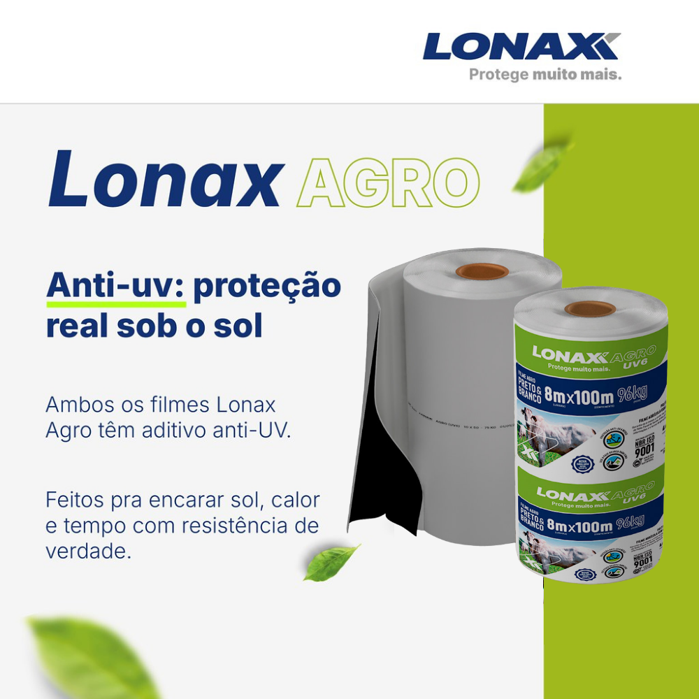 Lona Dupla Face para Silagem 8x100m Extra Forte Preta e Branca Lonax Agro 150 Micras Ant UV 96kg