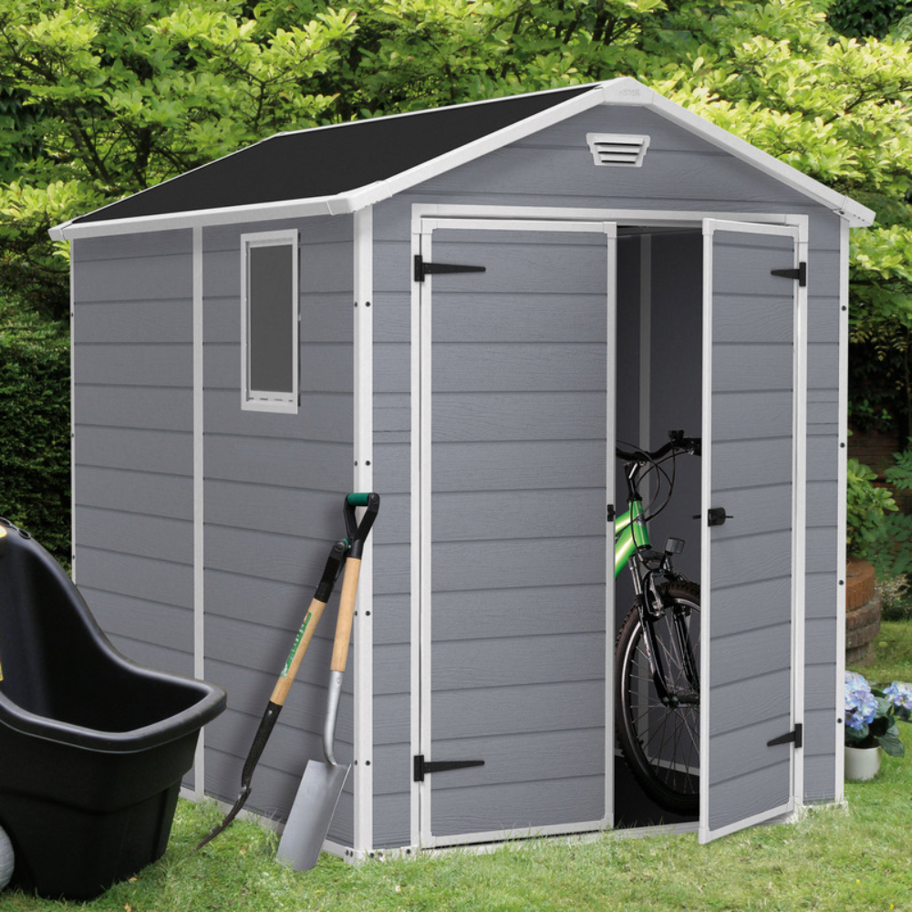 Deposito de Jardim Manor 6x8 Cinza Abrigo Externo Com Portas Duplas Keter