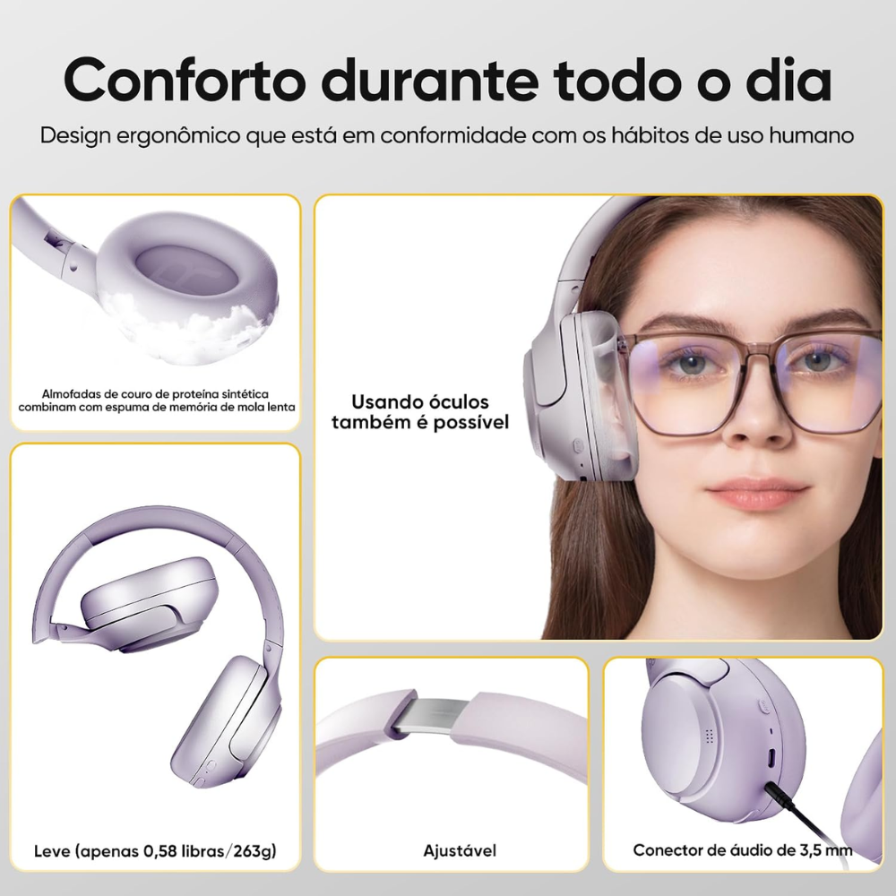 Fone de Ouvido Bluetooth QCY H3 ANC Hi-Res BH23H3A Violeta