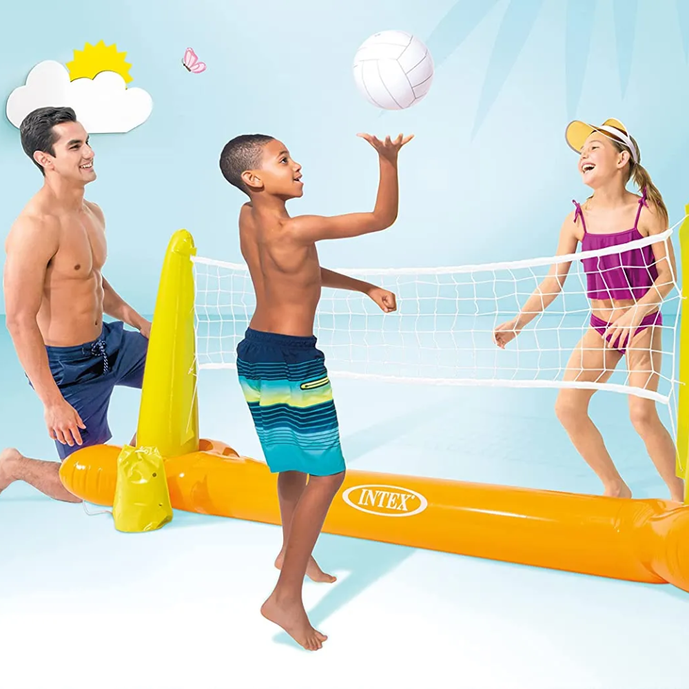 Kit Voleibol Inflável Para Praia E Piscina Com Bomba Manual Laranja/Amarelo Intex