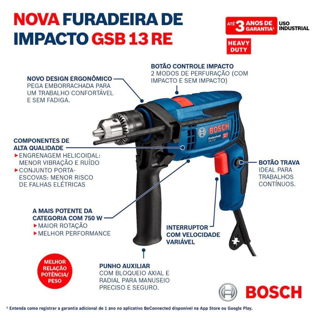 Furadeira Parafusadeira de Impacto BOSCH 1/2" 750W com Jogo de Pontas e Brocas Bosch X-Line 33 Peças