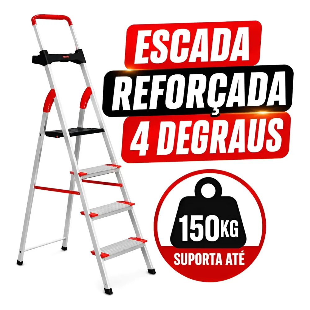 Escada Doméstica de Alumínio Comfort 4 Degraus Alumasa