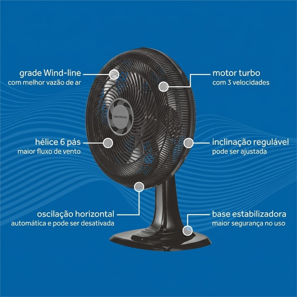 Ventilador de Mesa Ventisol Turbo 6P 40cm Preto 127V