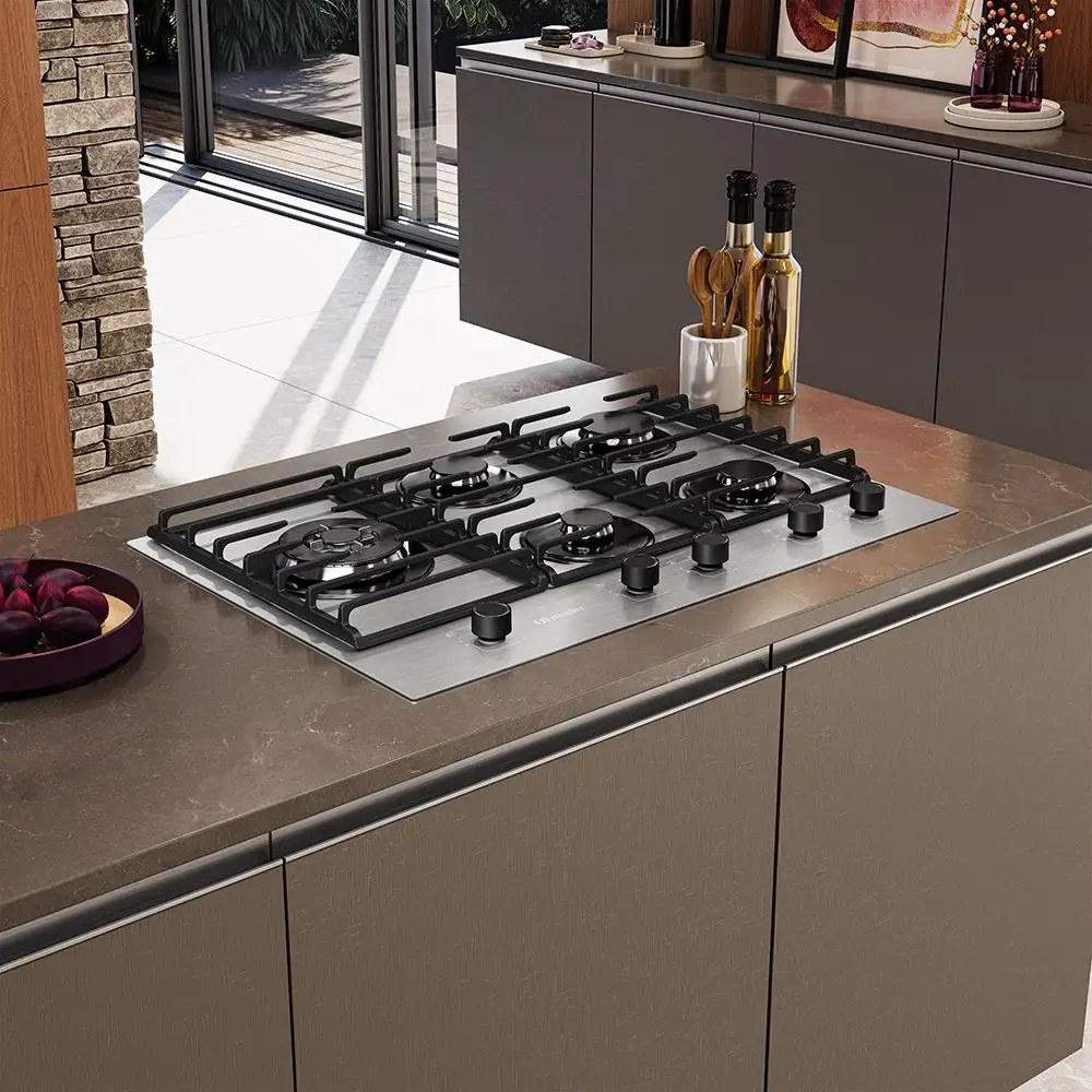 COOKTOP 5 BOCAS A GÁS MUELLER TRIPLA CHAMA MESA DE ALUMÍNIO MCG5BL BIVOLT