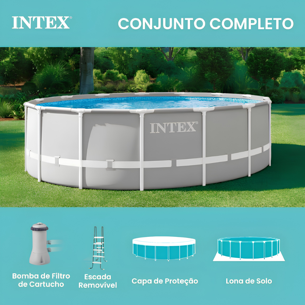 PISCINA PRISM INTEX 16.805L BOMBA 220V ESCADA PROTEÇÃO FUNDO
