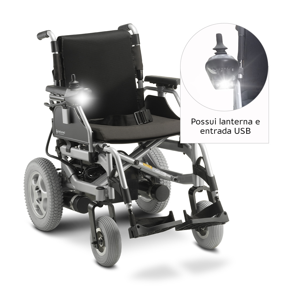 Cadeira de Rodas Motorizada Dobrável em Alumínio até 135Kg Assento de 45cm D1000 Dellamed