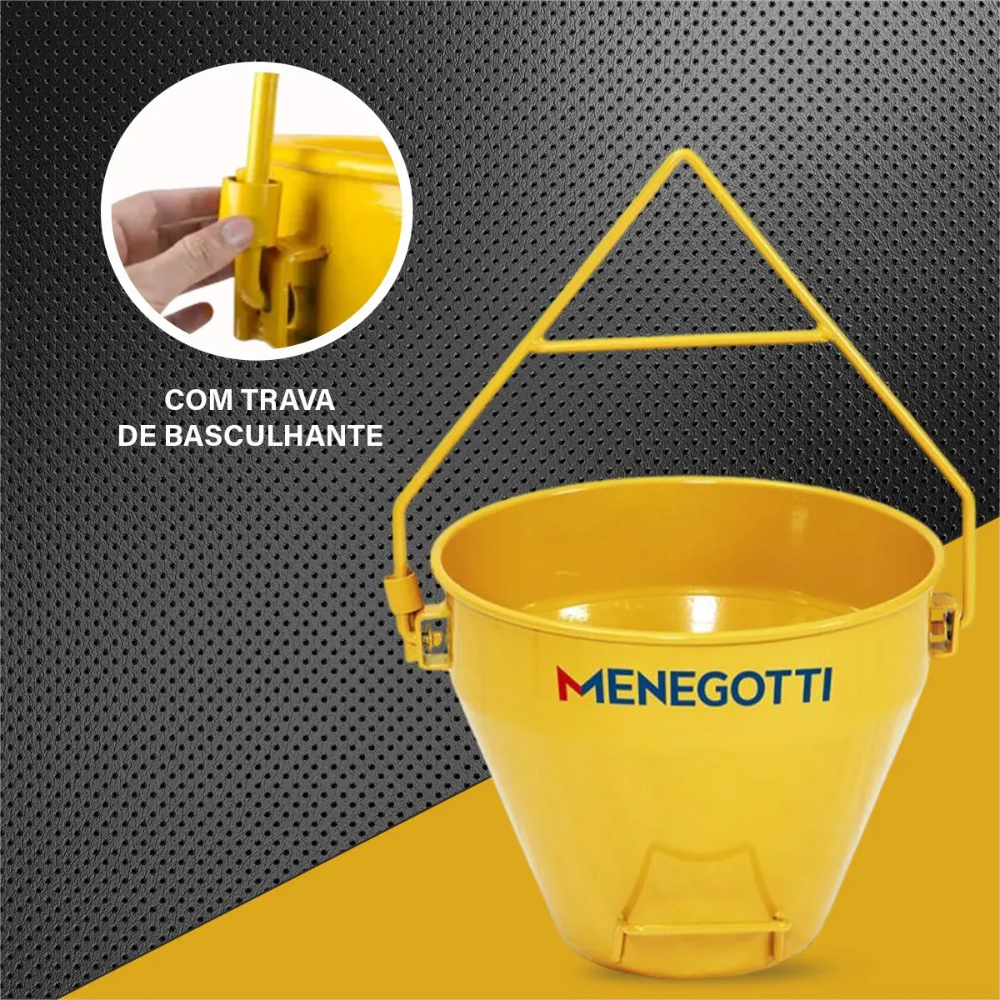 Balde Caçamba 50 Litros para Guincho Hidráulico e de Coluna Menegotti Cor Amarelo