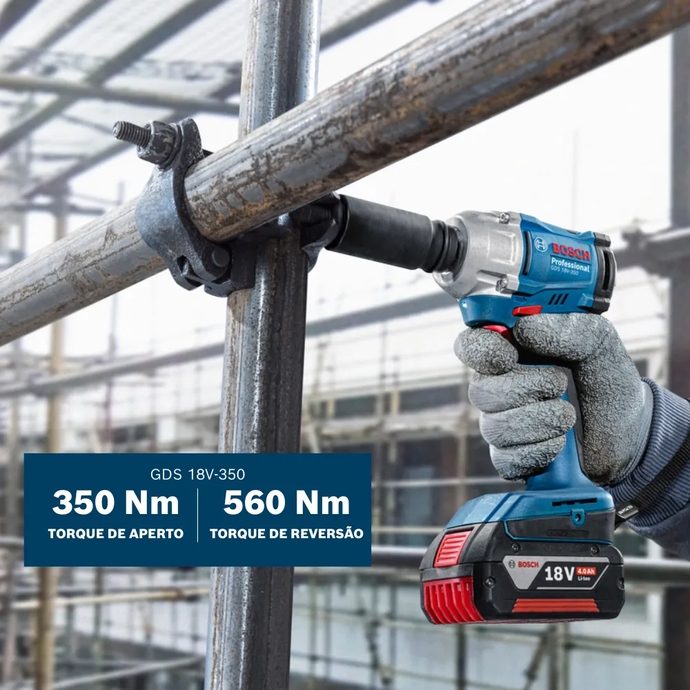 Chave de Impacto a Bateria 18V GDS 18V-350 350Nm Brushless Encaixe 1/2? Bosch 