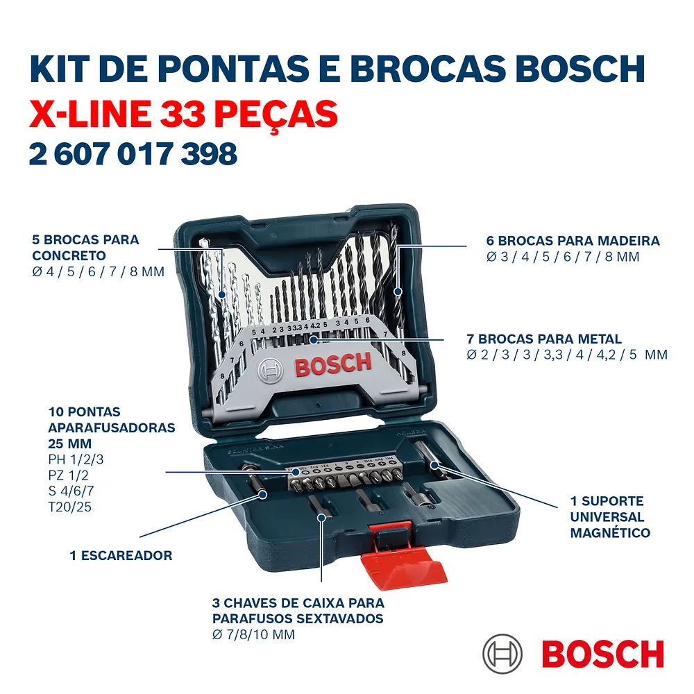 Furadeira Parafusadeira de Impacto BOSCH 1/2" 750W com Jogo de Pontas e Brocas Bosch X-Line 33 Peças