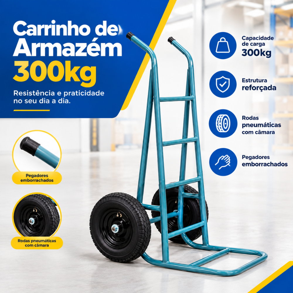Carrinho Armazém 300kg Roda com Rolete Metalpama