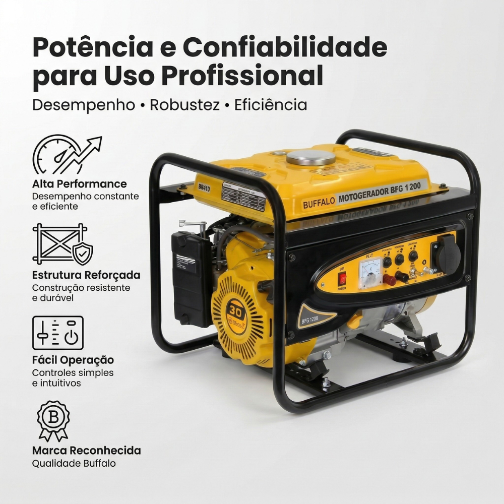 Gerador à Gasolina Partida Manual 1,1 kVA 110/220V BFG1200 Monofásico Buffalo