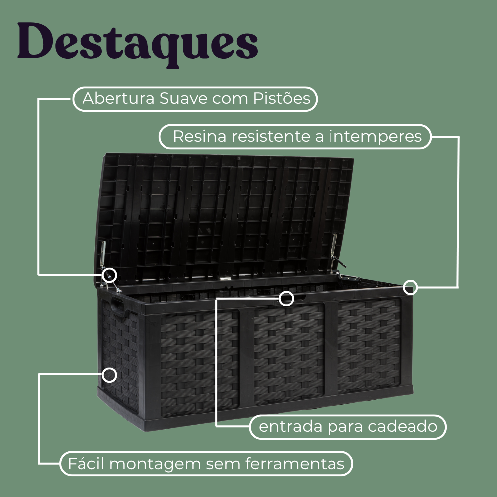 Baú Caixa Organizadora Grande 634L Litros com Tampa Armazenamento Multiuso Rattan Starplast