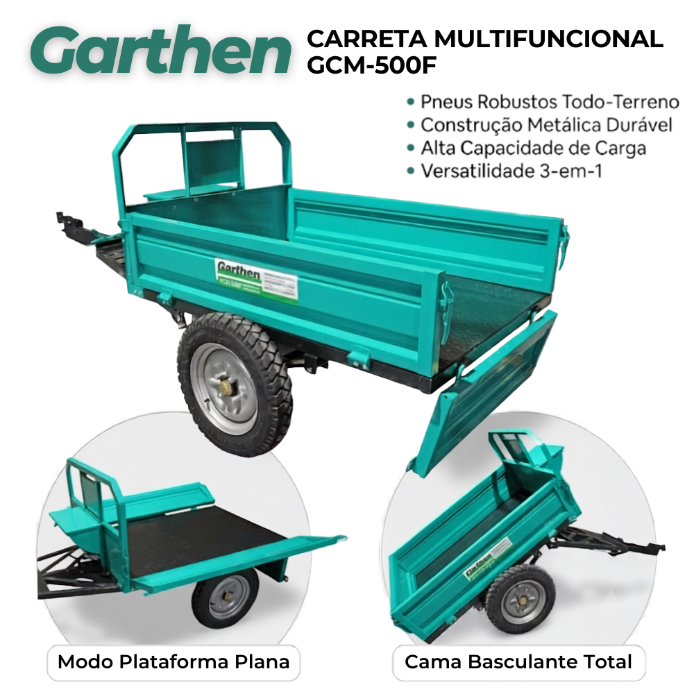 Kit Motocultivador Branco BTTG 7.5 7,5HP com Carretinha Garthen GCM-500F 500kg