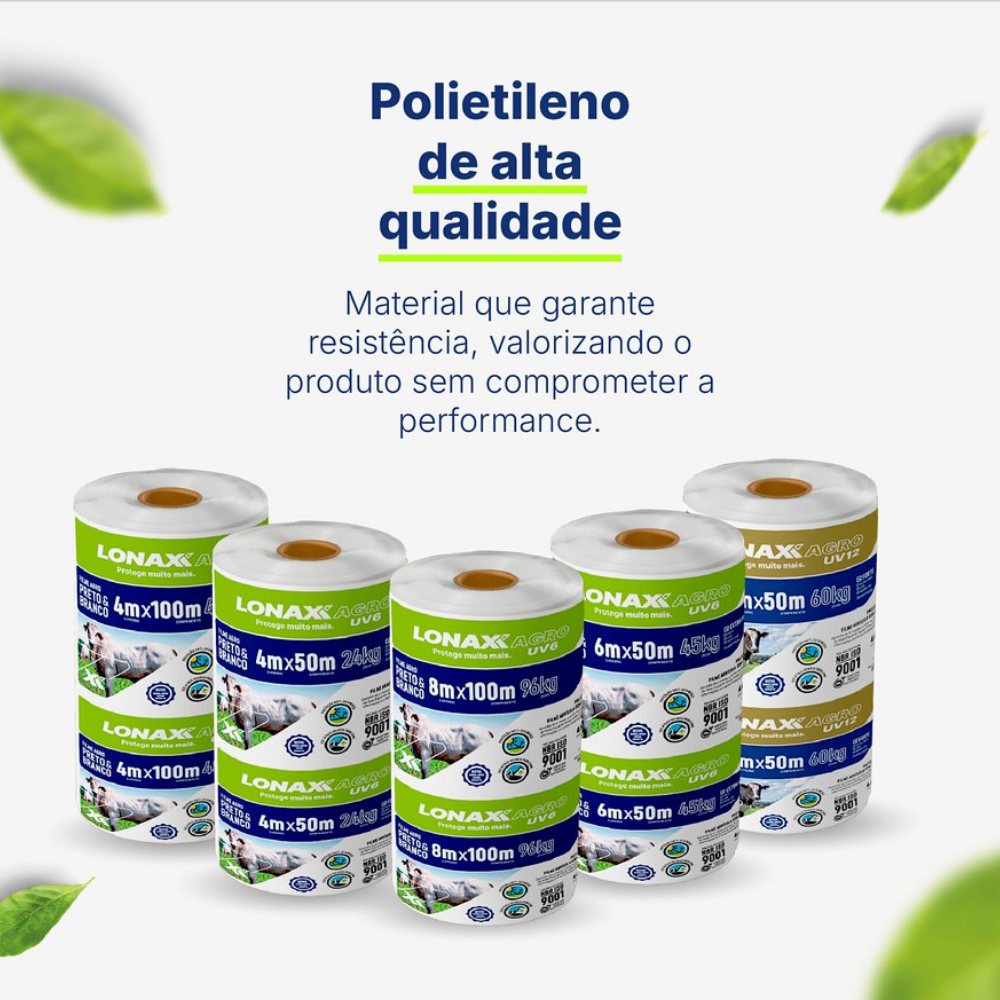 Lona Dupla Face para Silagem 4x50m Preta e Branca Lonax Agro 100 Micras Ant UV 20kg
