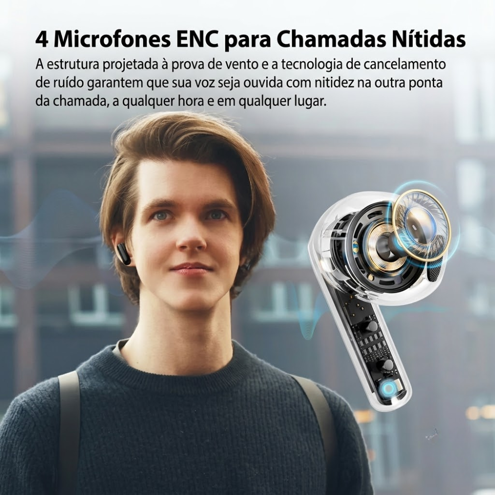 Fones De Ouvido Bluetooth Qcy Ailybuds E10 LDAC 27h Preto Midnight