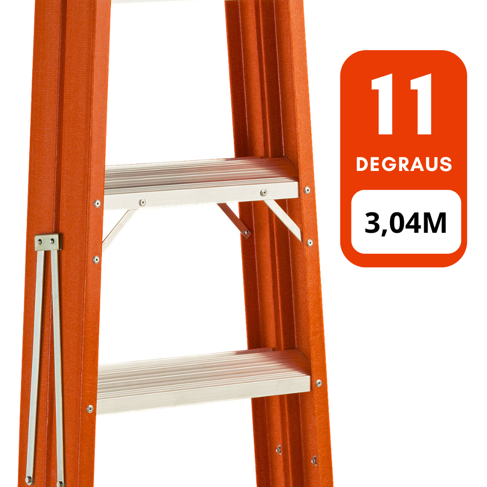 Escada de Alumínio e Fibra de Vidro 11 Degraus Tesoura Dupla 3,04m TAF-11 Sintese