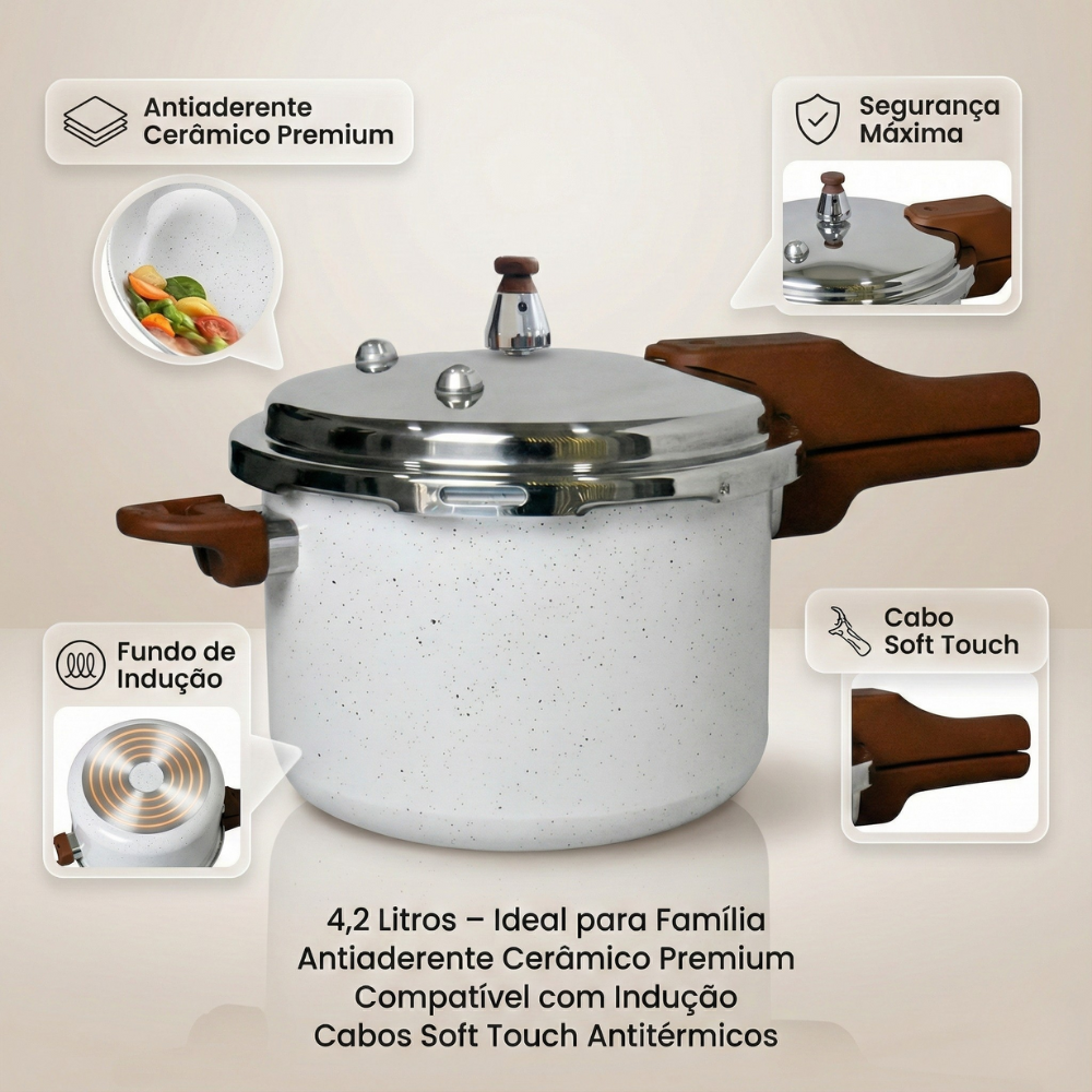 Panela de Pressão Indução Antiaderente Ceramica 4,2L Vista Home Cor Lecce