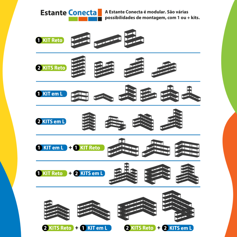 Estante Plástica Conecta em L Modular Preta Antares