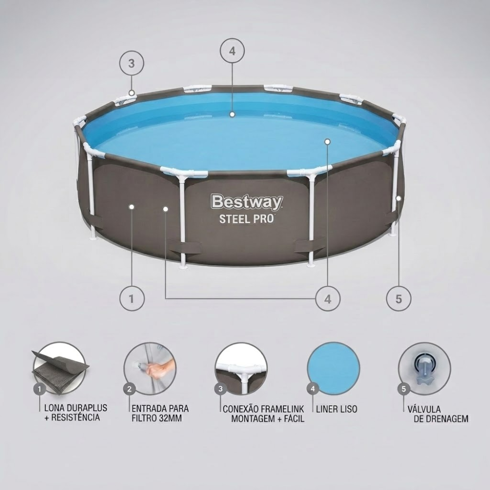 Piscina Estrutural Bestway 4.678L Circular com Filtro 1.249L/h 127V