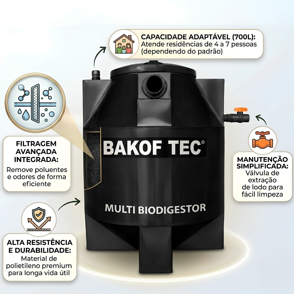 FOSSA SEPTICA BIODIGESTOR PARA ESGOTO 700/ DIA BAKOF PRETO