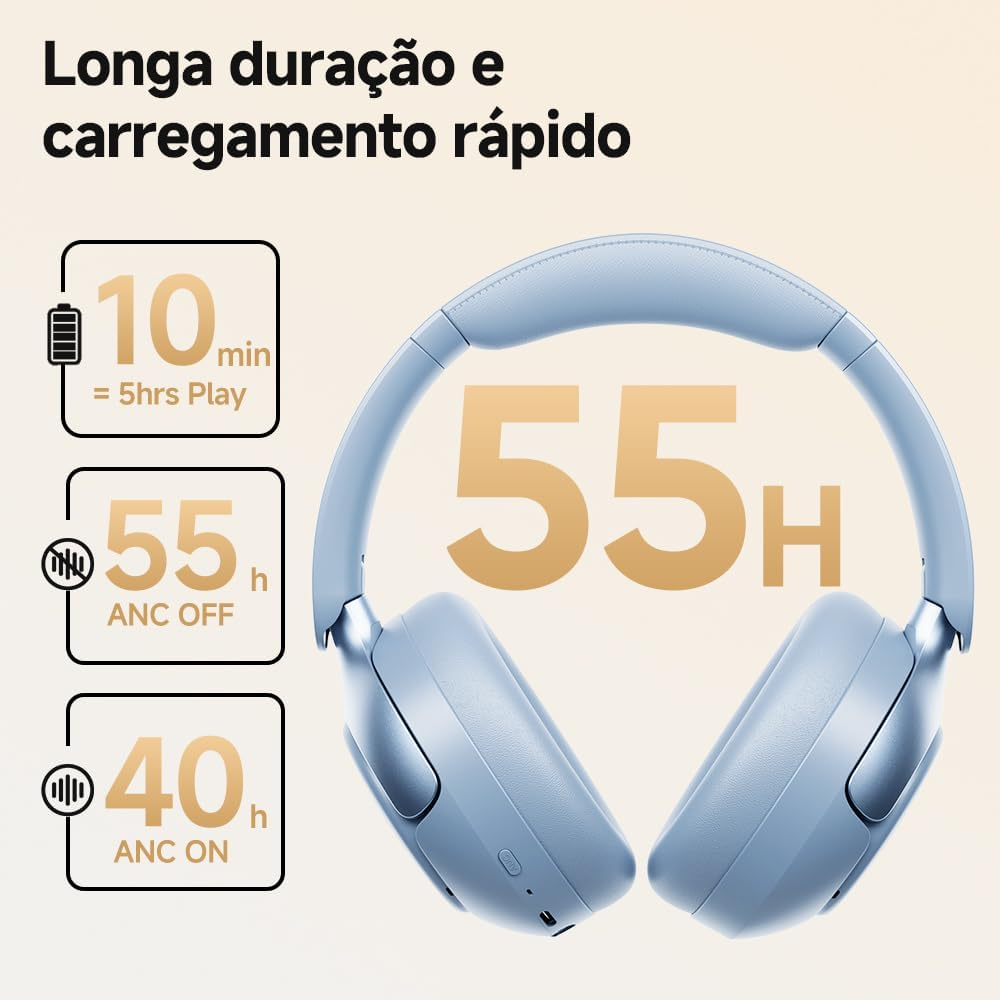 Fone de Ouvido Headphone Bluetooth QCY H3 Pro ANC 50dB LDAC BH24H3B 55h