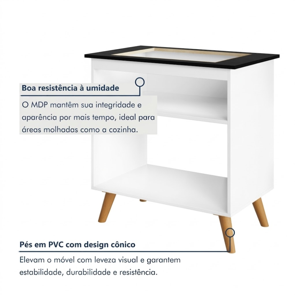 BALCÃO DE COZINHA PARA COOKTOP 4 E 5 BOCAS PARMA BRANCO KAIKI