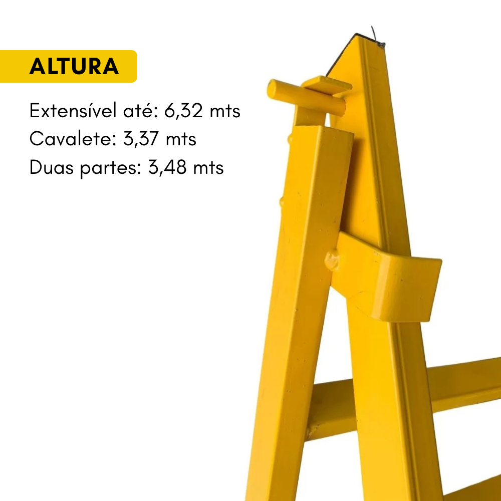 Escada Extensiva 12/24 Degraus 6,32 metros Multifuncional 3 em 1 em Aço