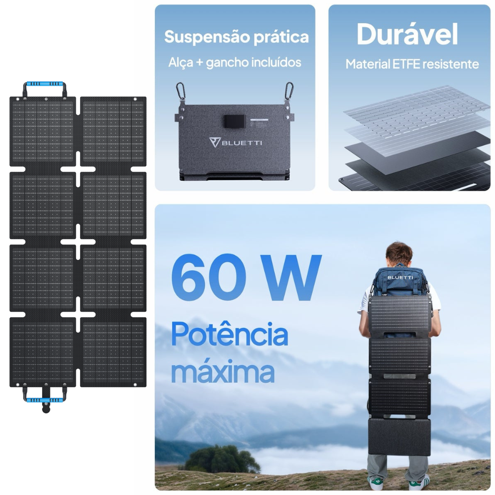 Painel Solar Portátil BLUETTI 60W Dobrável