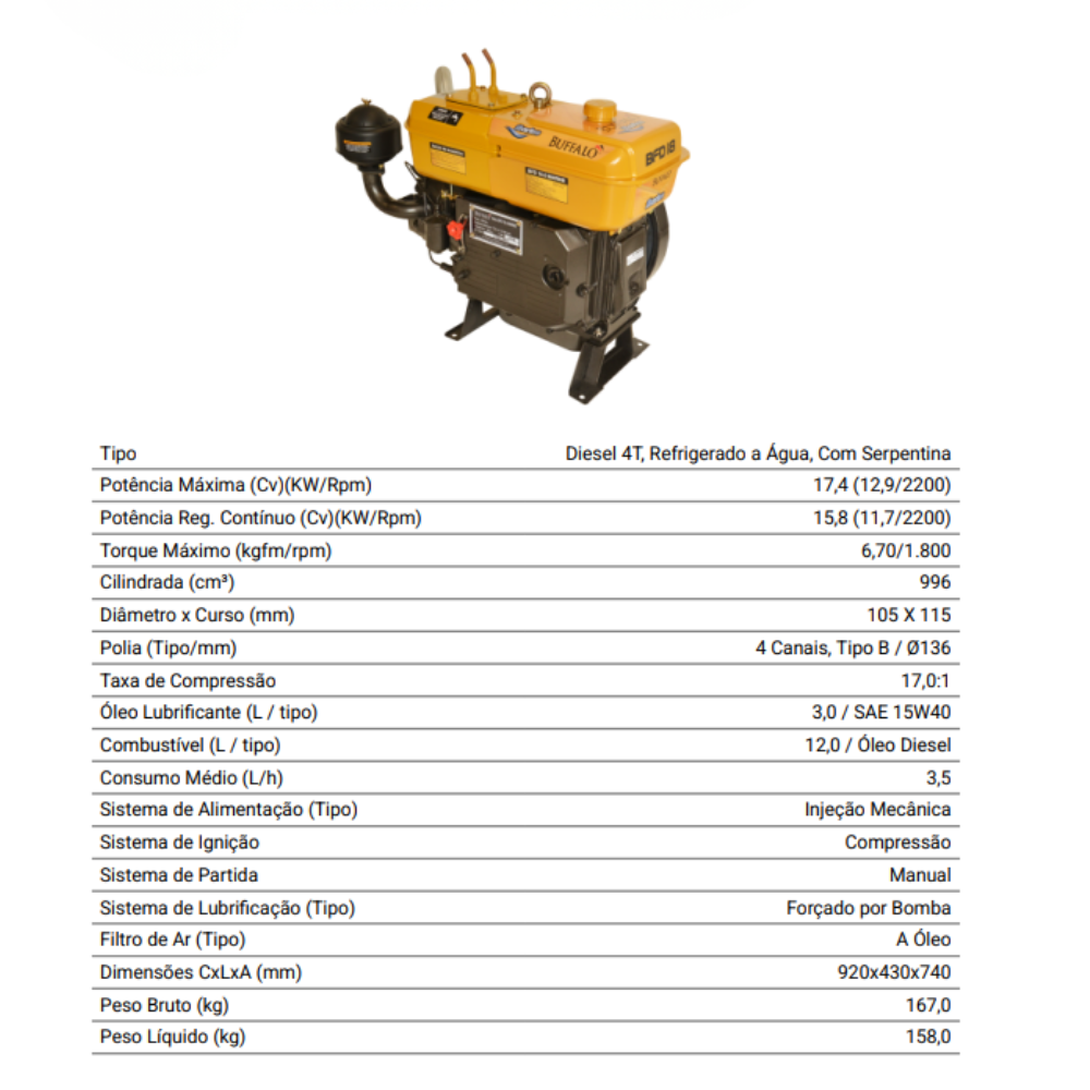 Motor Diesel Buffalo BFD 18.0 Cv Marine 4 Refrigerado Água