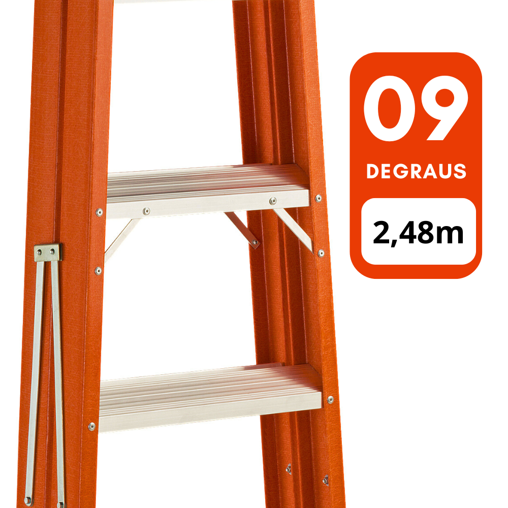 Escada de Alumínio e Fibra de Vidro 9 Degraus Tesoura Dupla 2,48m TAF-09 Sintese