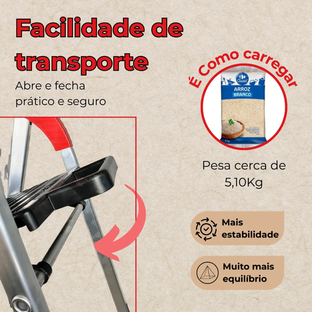 Escada Doméstica de Alumínio Comfort 5 Degraus Alumasa