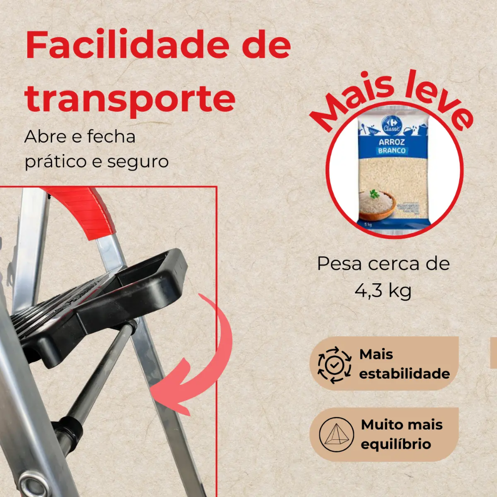 Escada Doméstica de Alumínio Comfort 4 Degraus Alumasa