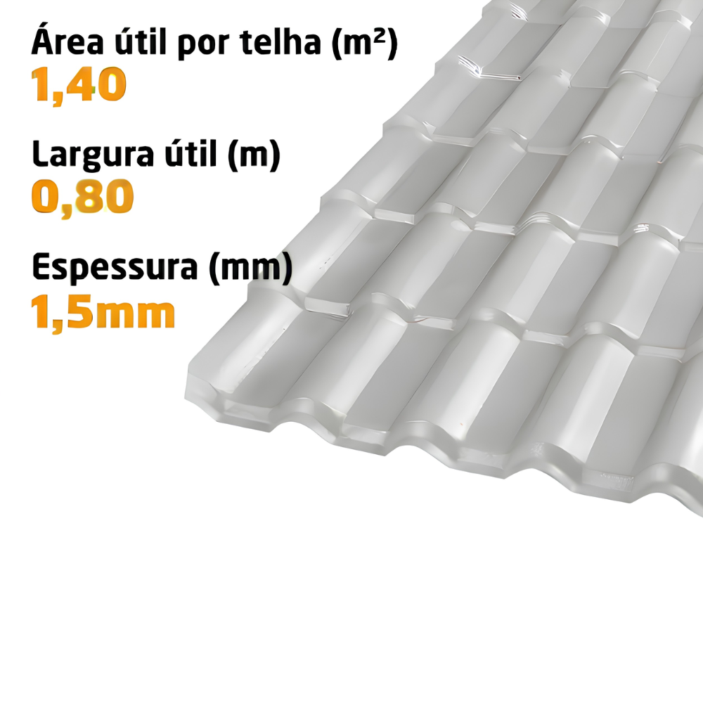 Kit 10 Telhas PVC Plan Colonial Muke Tools Cinza 241x88cm 6 Ondas 1,5mm