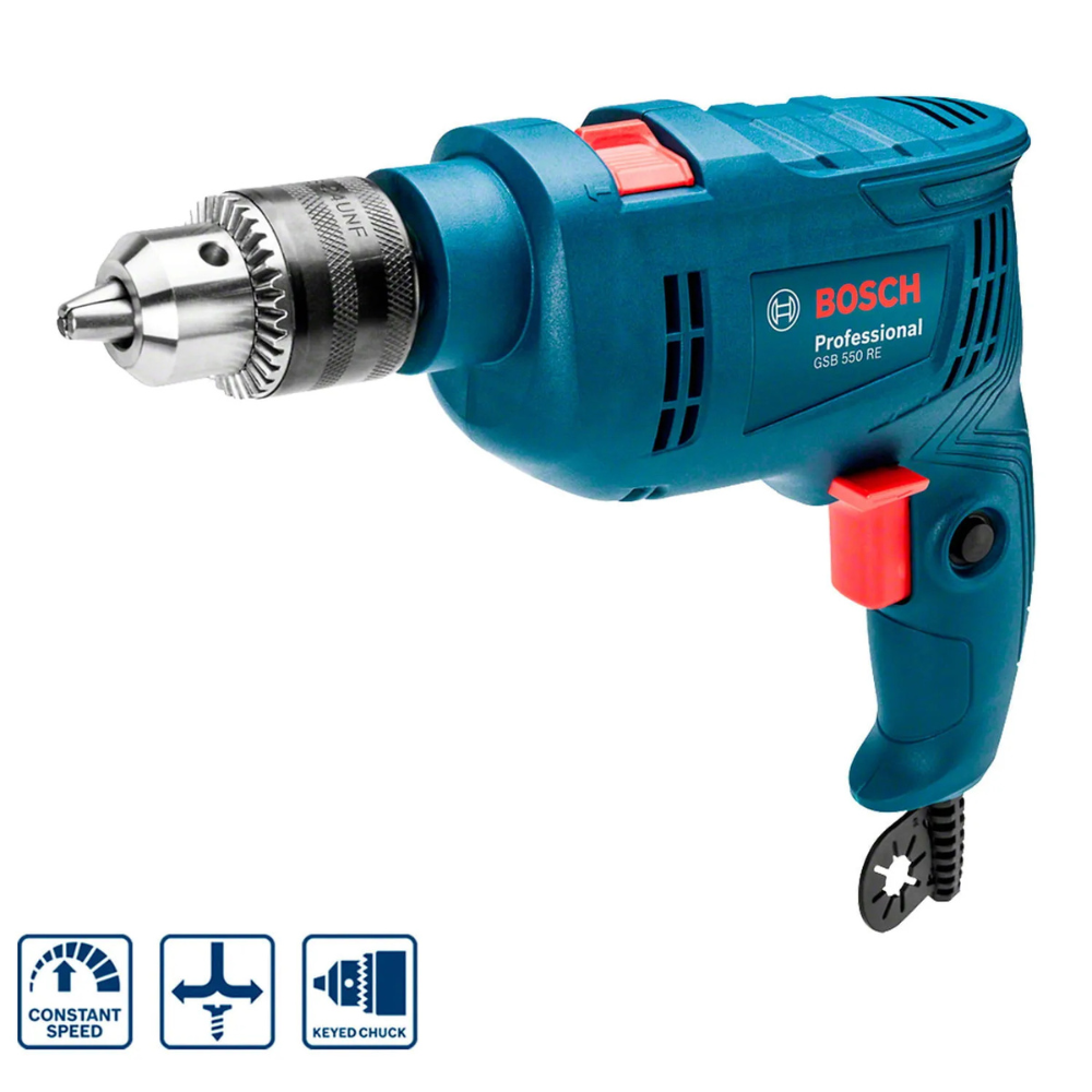 Kit Furadeira de Impacto Bosch GSB 550RE 550W com Jogo de Brocas e Bits X-Line 33 Peças com Maleta