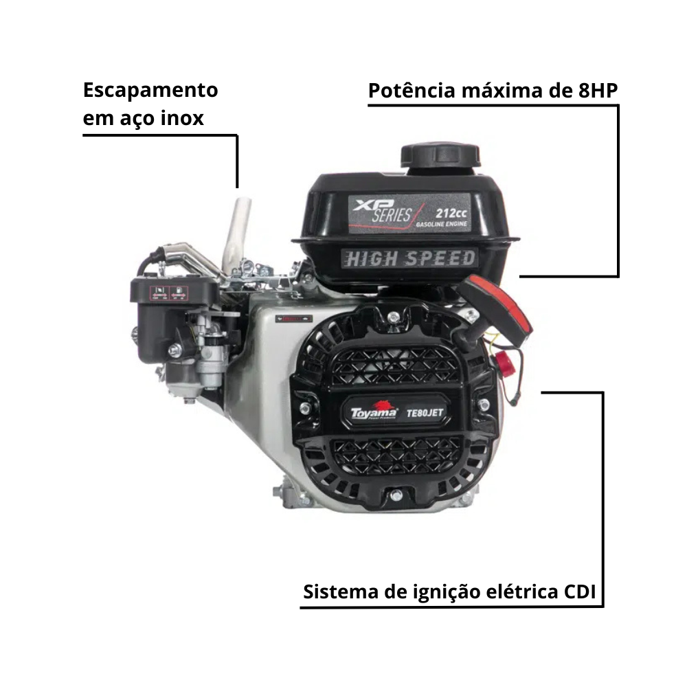 Motor Monocilíndrico a Gasolina Toyama TE80JET-HS-XP 212CC 8HP