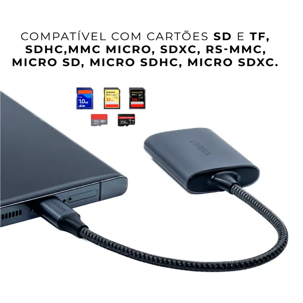 Leitor de Cartão UGREEN 80888 USB-C para SD e Micro SD/TF