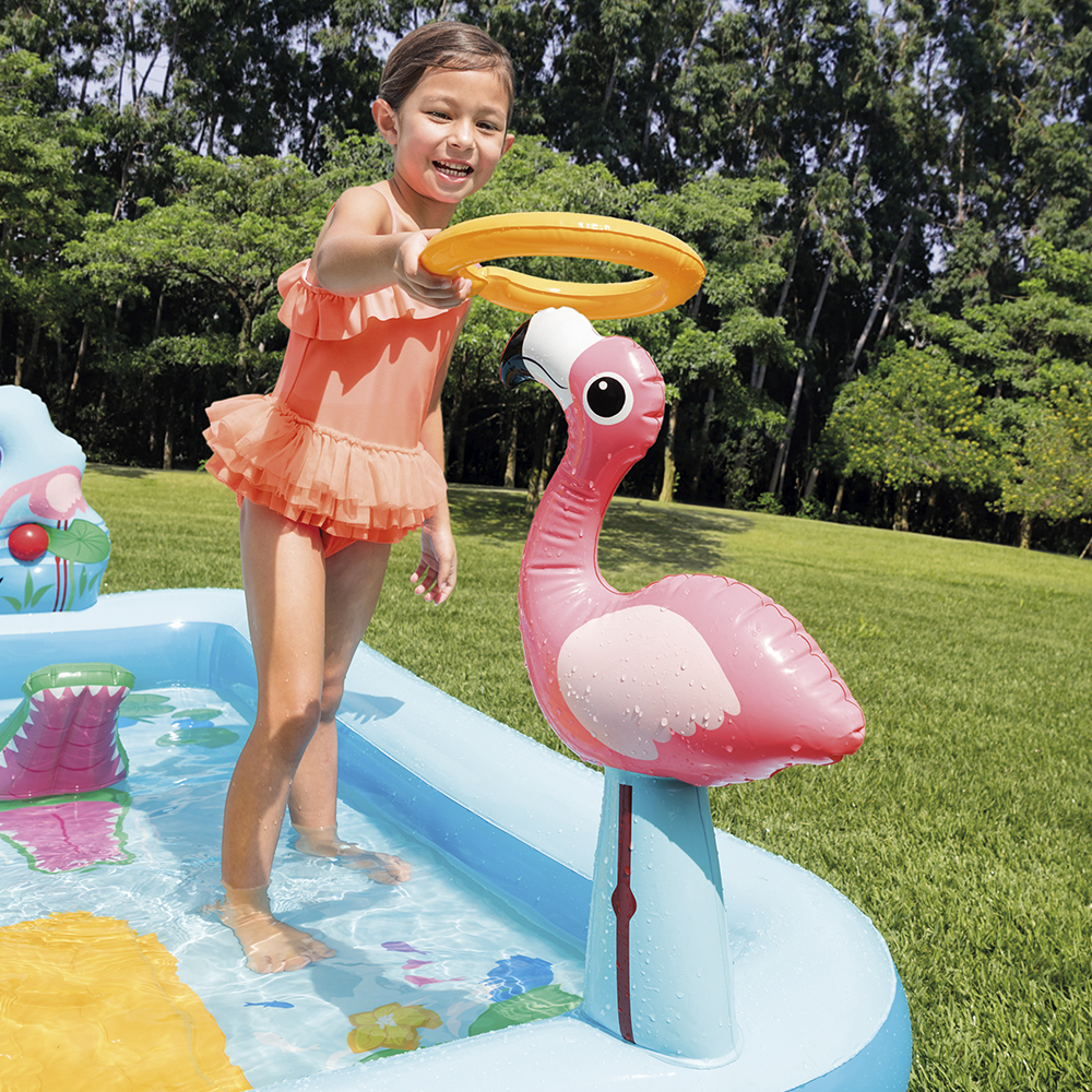 Piscina Playground 493 Litros Aventura na Floresta Bomba de Ar Manual Intex