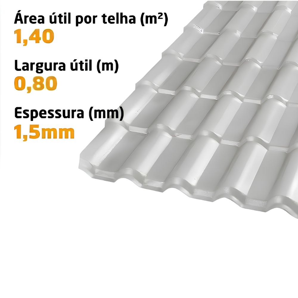 Kit 5 Telhas PVC Plan Colonial Muke Tools Cinza 241x88cm 6 Ondas 1,5mm