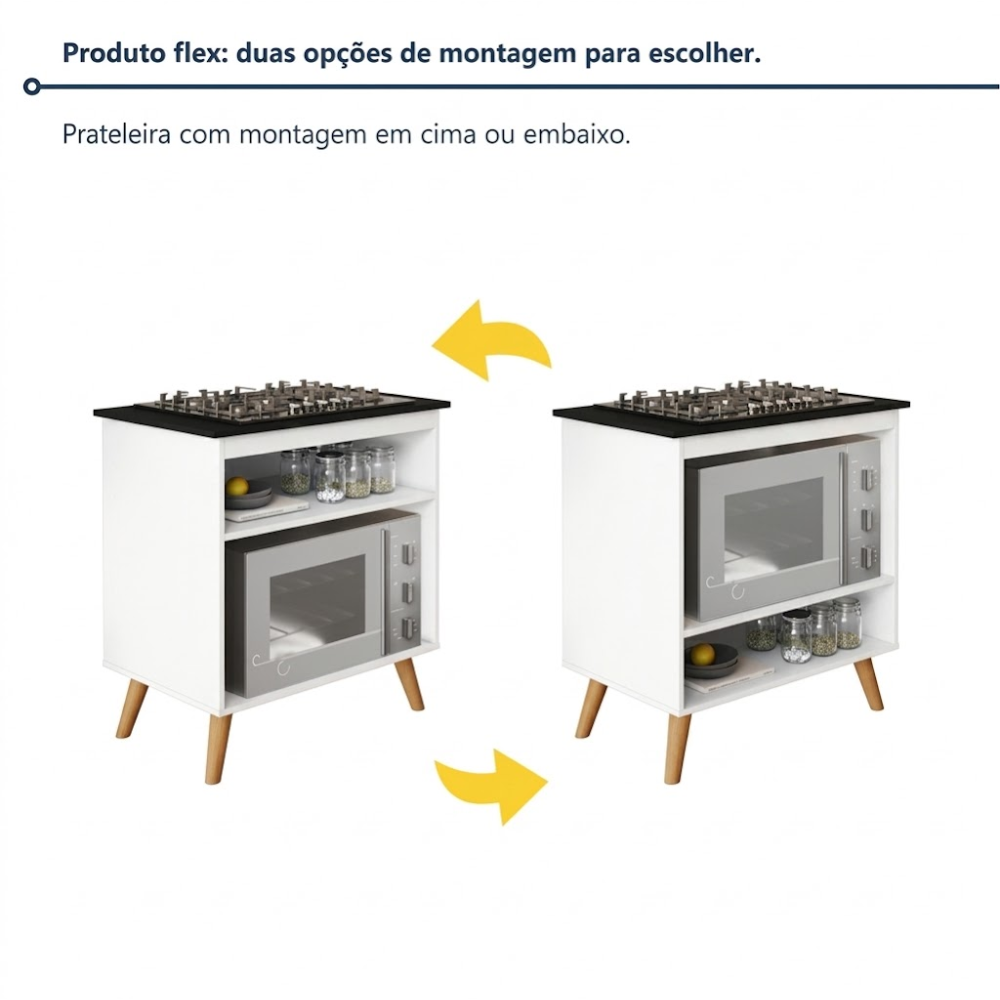 BALCÃO DE COZINHA PARA COOKTOP 4 E 5 BOCAS PARMA BRANCO KAIKI