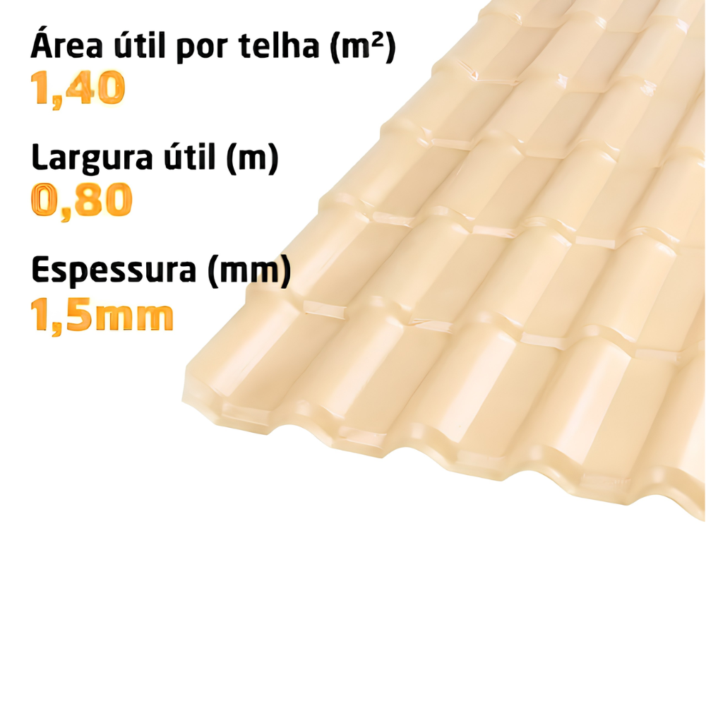 Telha PVC Plan Colonial Muke Tools Marfim 241x88cm 6 Ondas 1,5mm