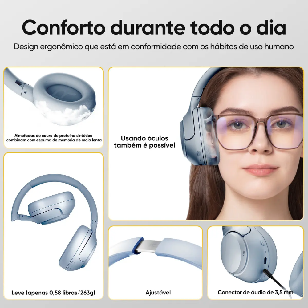 Fone de Ouvido Headphone Bluetooth QCY H3 ANC 43dB BH23H3A 60h