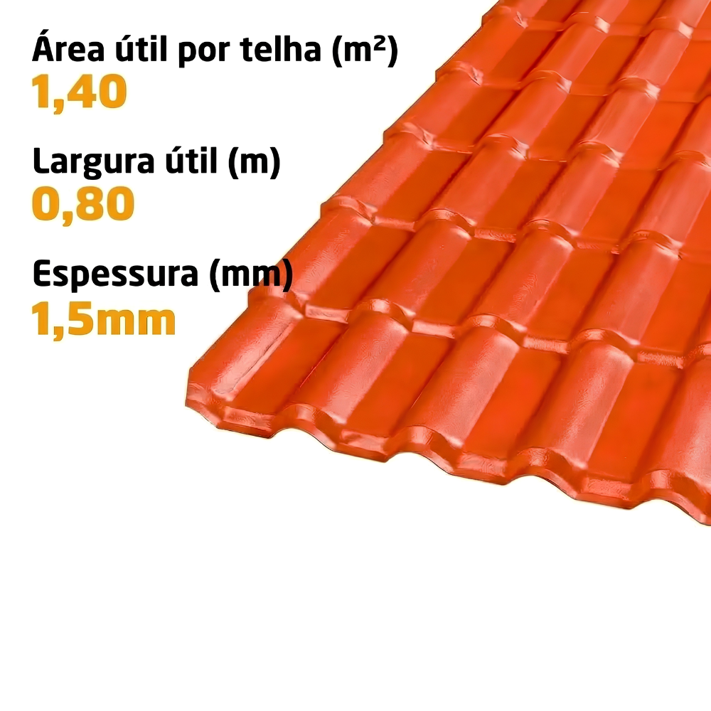 Telha PVC Plan Colonial Muke Tools Terracota 241x88cm 6 Ondas 1,5mm