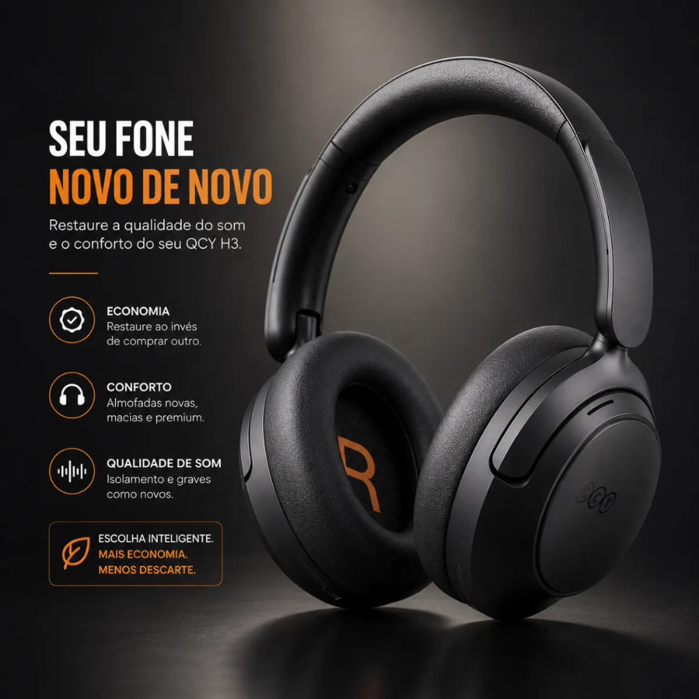 Kit Fone de Ouvido Bluetooth QCY H2 BH22H2A com Almofadas Auriculares de Reposição QCY