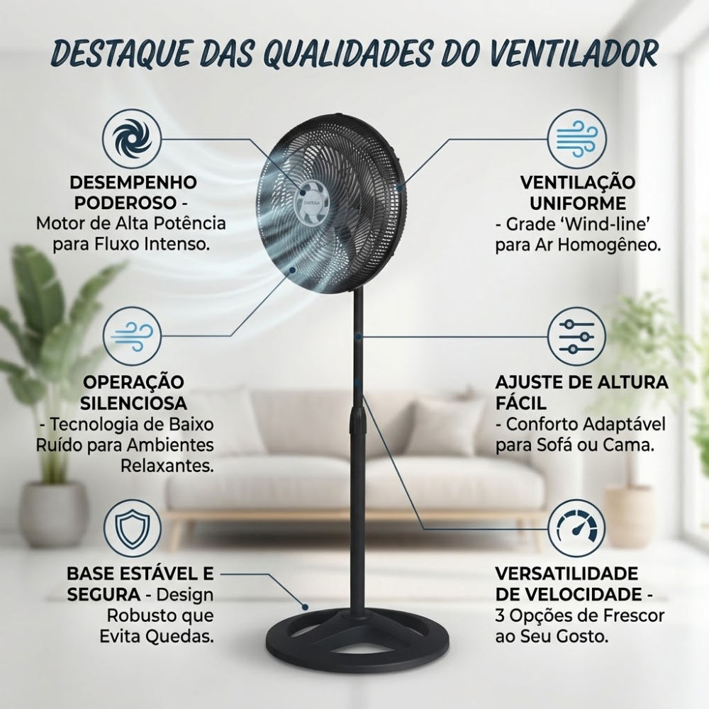 Ventilador Coluna Turbo 6P 40cm Preto 127V Ventisol