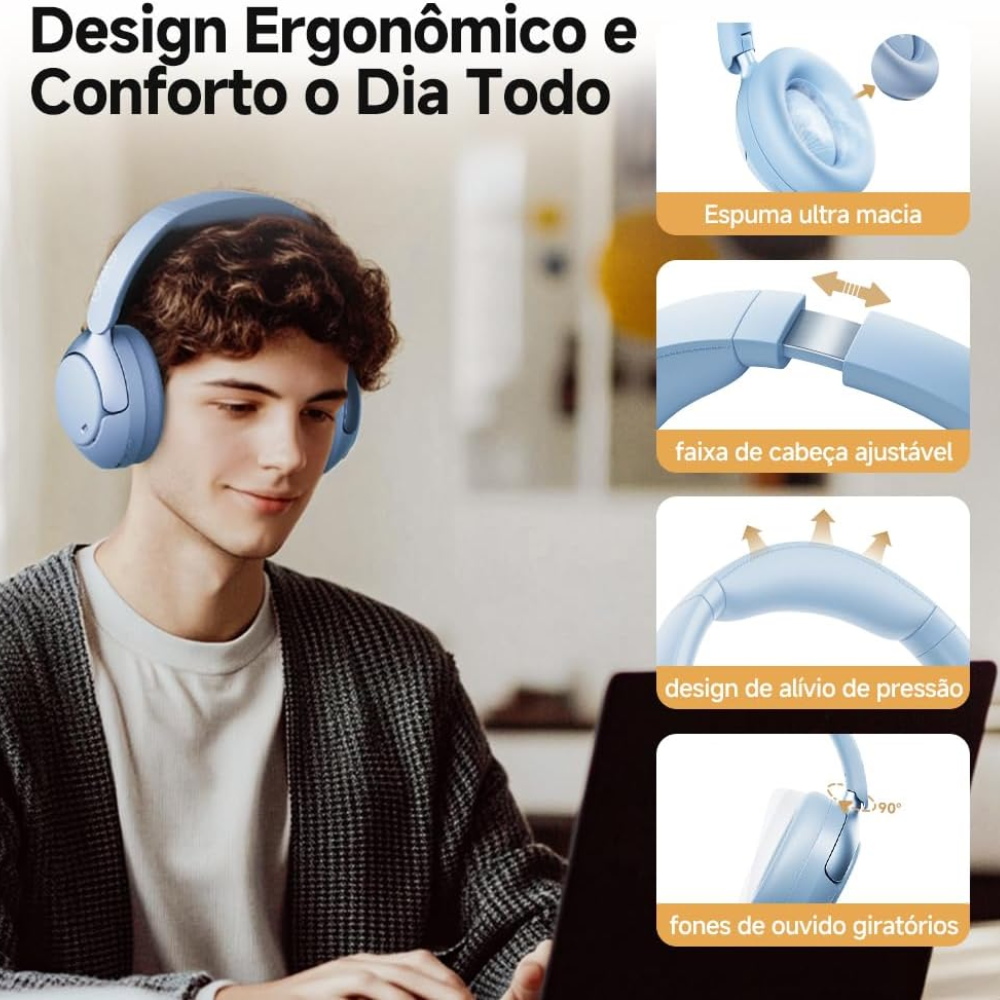 Fone de Ouvido Headphone Bluetooth QCY H3 Pro ANC 50dB LDAC BH24H3B 55h