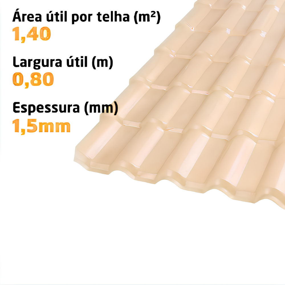 Kit 10 Telhas PVC Plan Colonial Muke Tools Marfim 241x88cm 6 Ondas 1,5mm