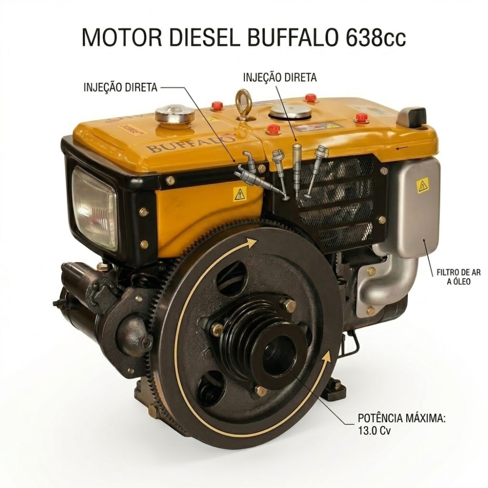 MOTOR A DIESEL ESTACIONÁRIO BFDE 13CV 4T RADIADOR PART.ELETRICA FAROL BUFFALO